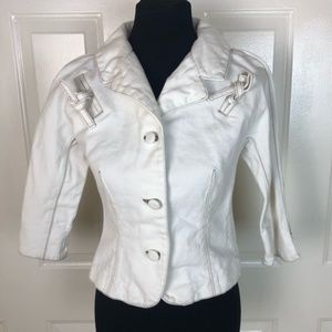 Diane von Furstenberg White Denim 3/4 Sleeve Cropped Jacket Size 4